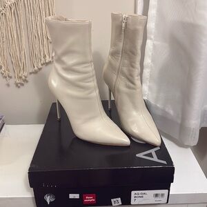 Aqua Bone Leather Pointed Toe Stiletto Ankle Boots